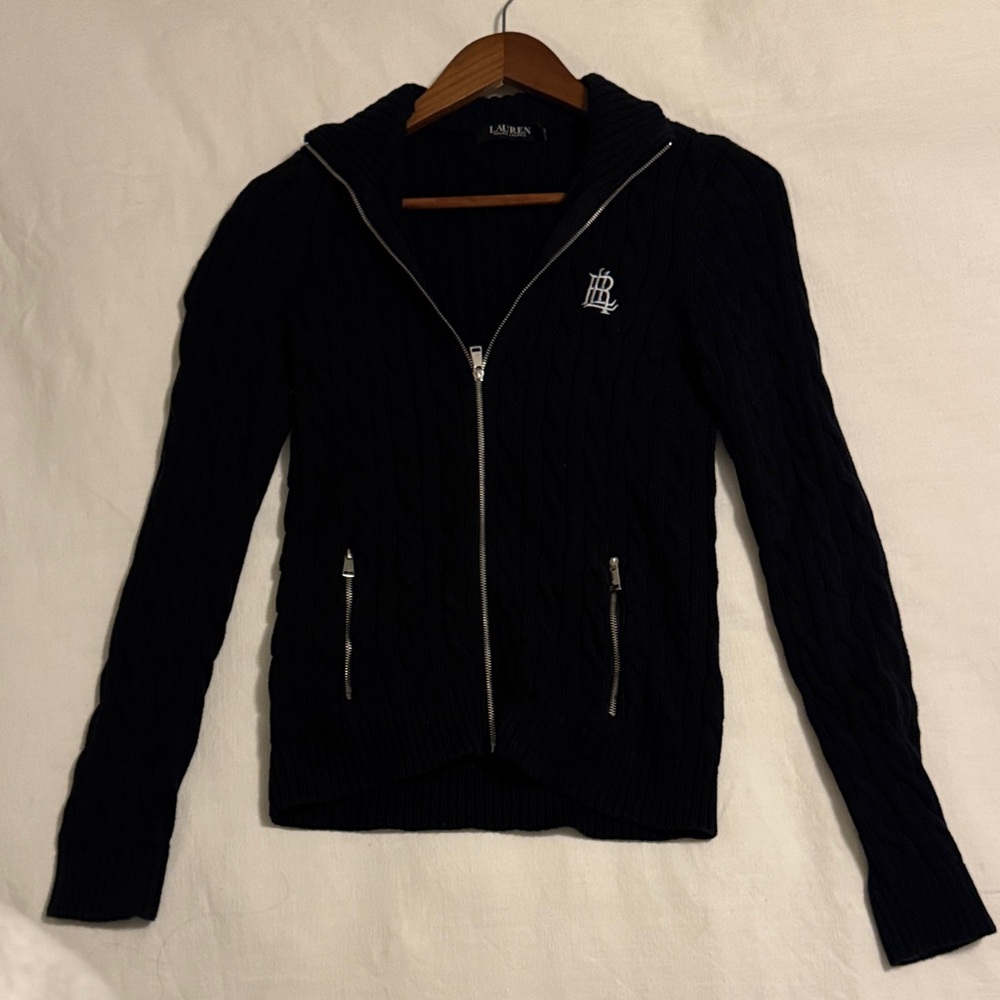 Polo by Ralph Lauren Navy Cable Knit Zip-Up Sweater